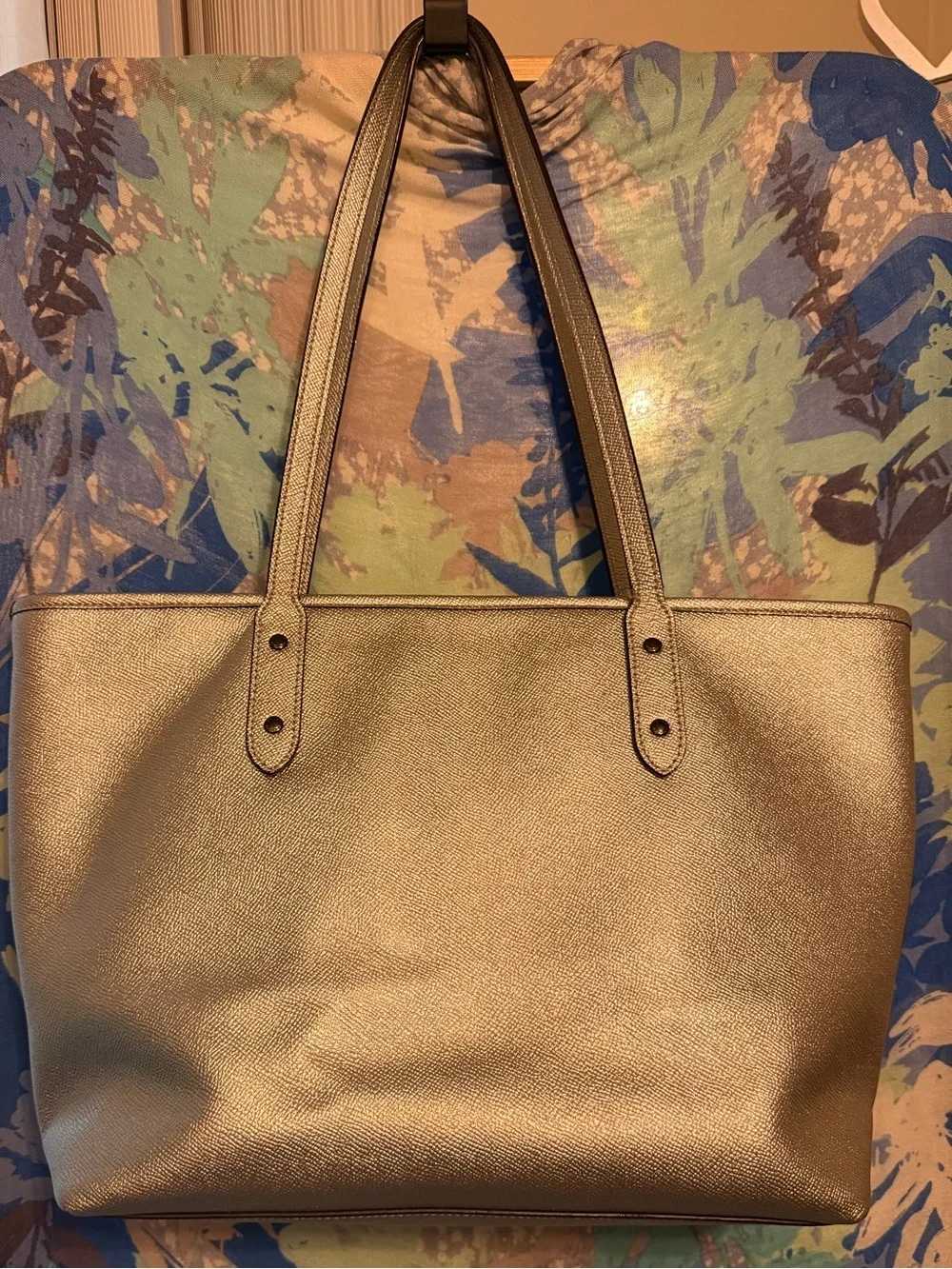 Coach Metallic Silver City Tote Bag - Picture 5 of 7